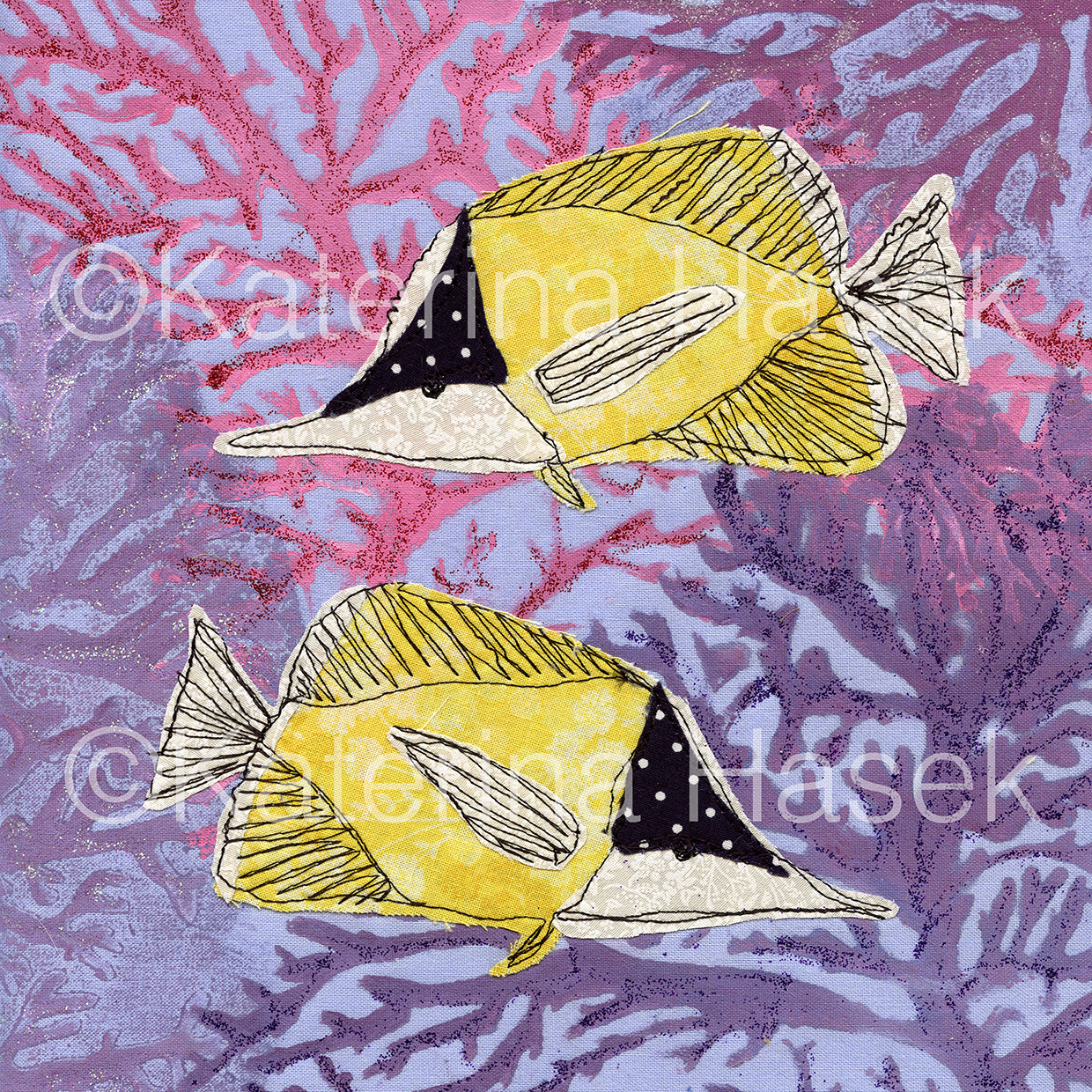 an applique image of yellow longnose butterflyfish